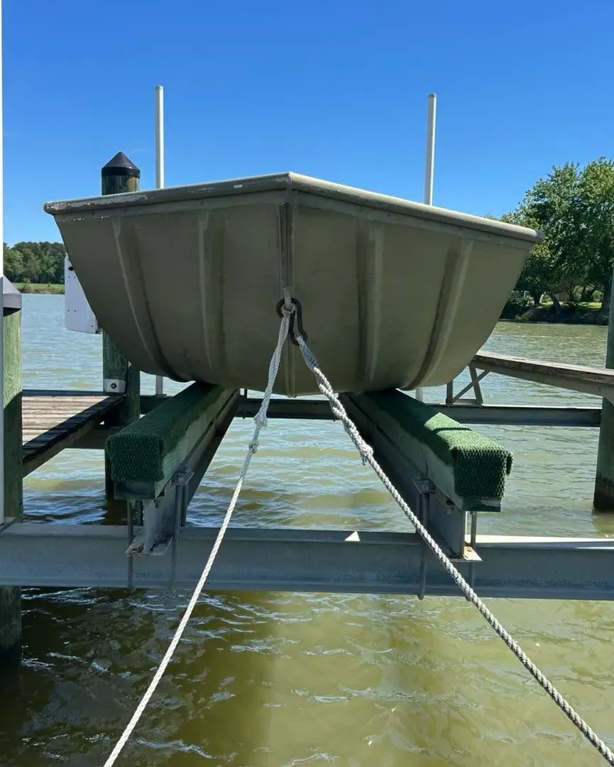 Jon boat raised on a small lift