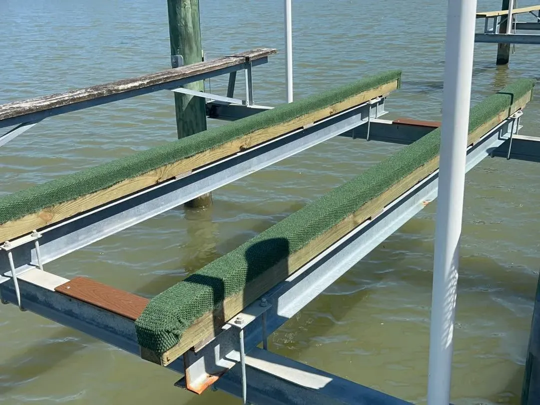 Freshly carpeted bunks over the water