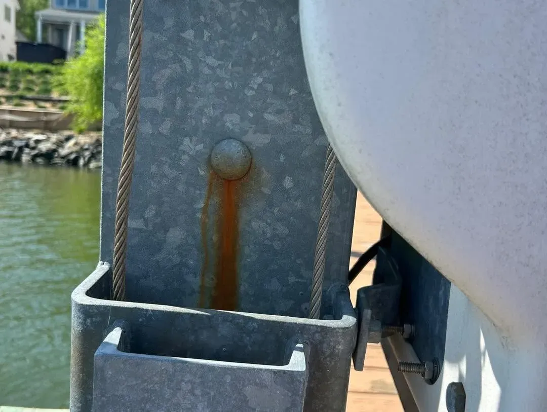 Rust streaking from a lift cable guide